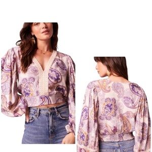 Band of Gypsies V-neck Crop Blouse Puff and Bell Sleeves BOHO sizes small & med